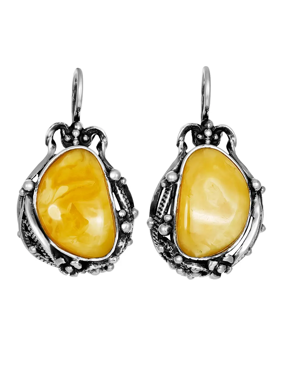 картинка Роскошные серьги из янтаря медового цвета в серебре «Винтаж» в онлайн магазине