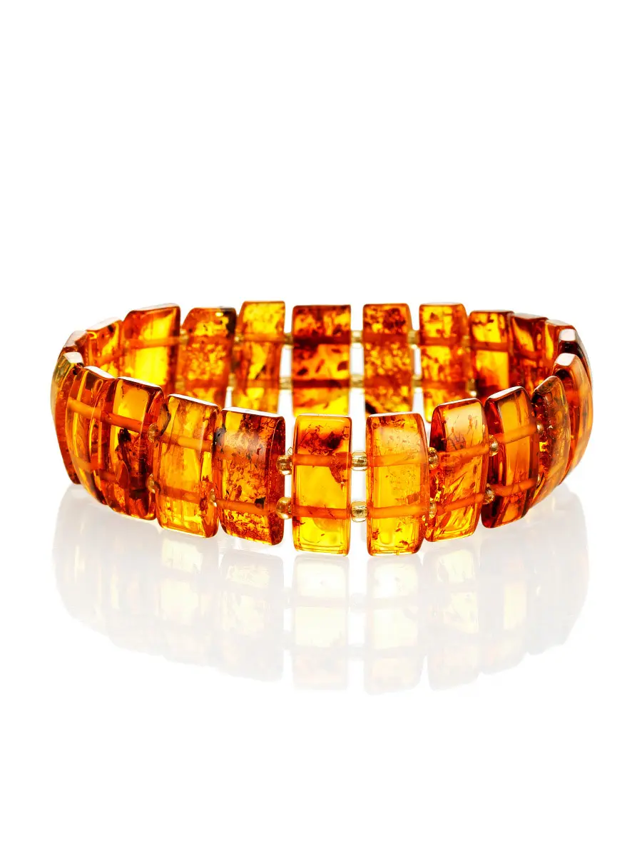 картинка Неширокий плоский браслет из натурального янтаря коньячного цвета в онлайн магазине