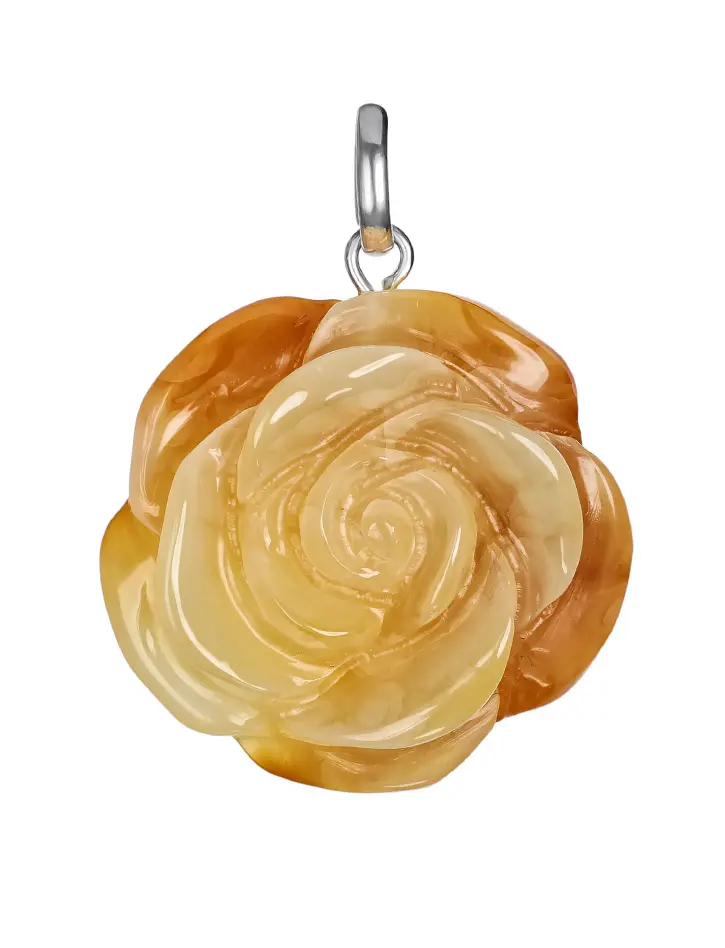 картинка Подвеска из натурального медового янтаря с резьбой «Солнечная роза» в онлайн магазине