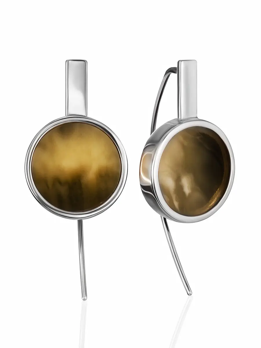 картинка Стильные серьги-крючки с текстурным янтарём Palazzo в онлайн магазине