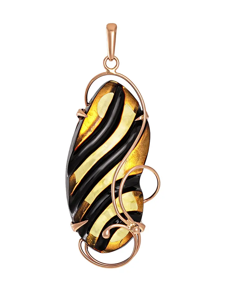 картинка Эффектный кулон из цельного янтаря и золота «Электра» в онлайн магазине