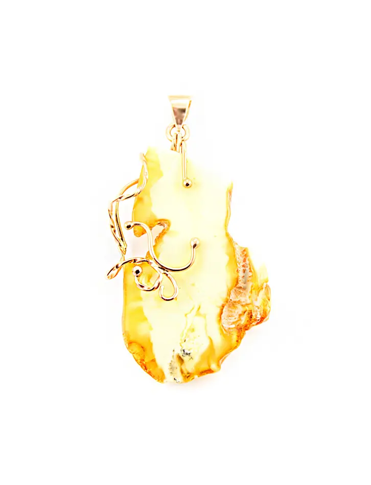 картинка Авторский кулон из натурального белого янтаря в золоте в онлайн магазине