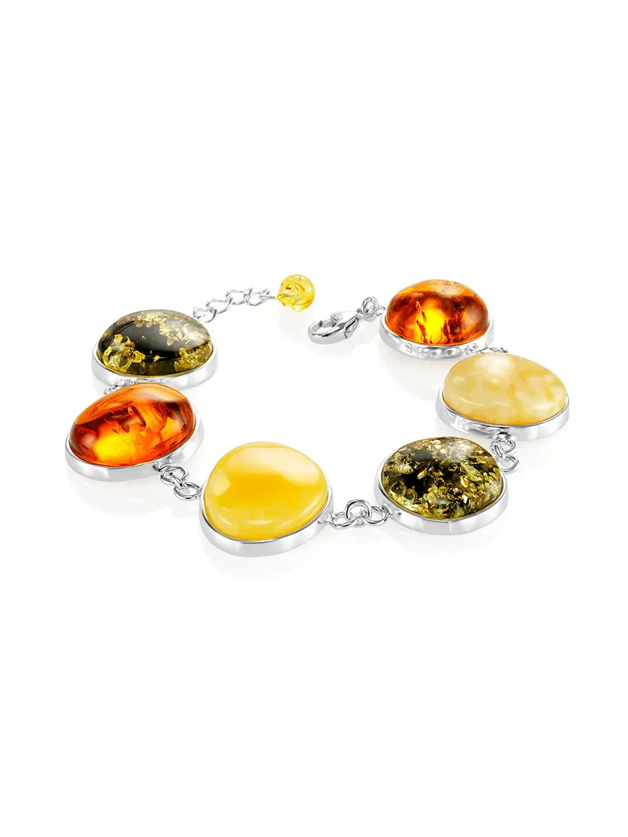 картинка Изысканный браслет с янтарём разных оттенков «Глянец» в онлайн магазине