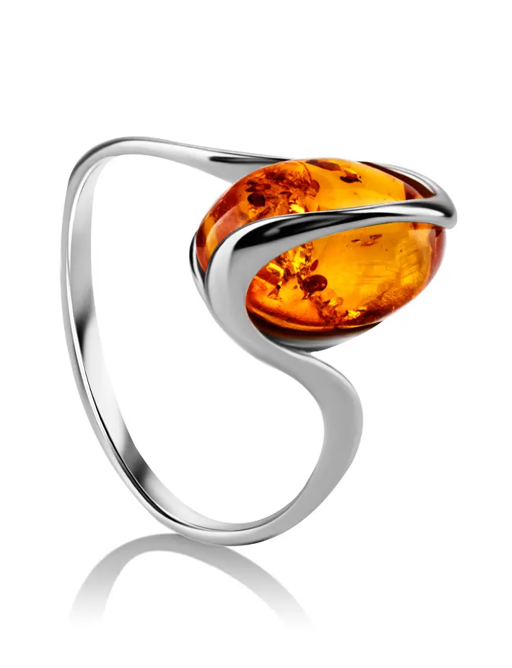 картинка Небольшое кольцо «Милан» из серебра и золотистого янтаря в онлайн магазине