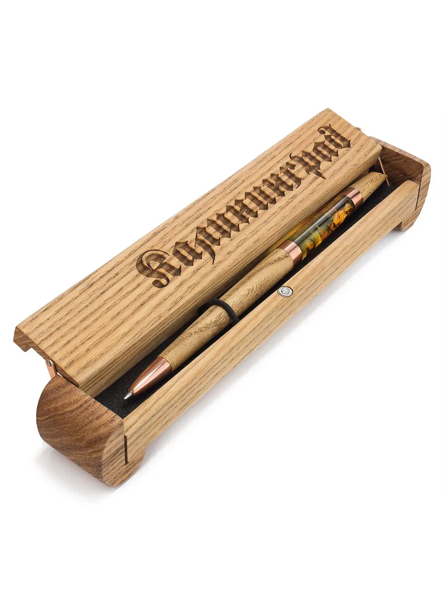 картинка Сувенирный сет — ручка из натурального янтаря и дерева в пенале в онлайн магазине