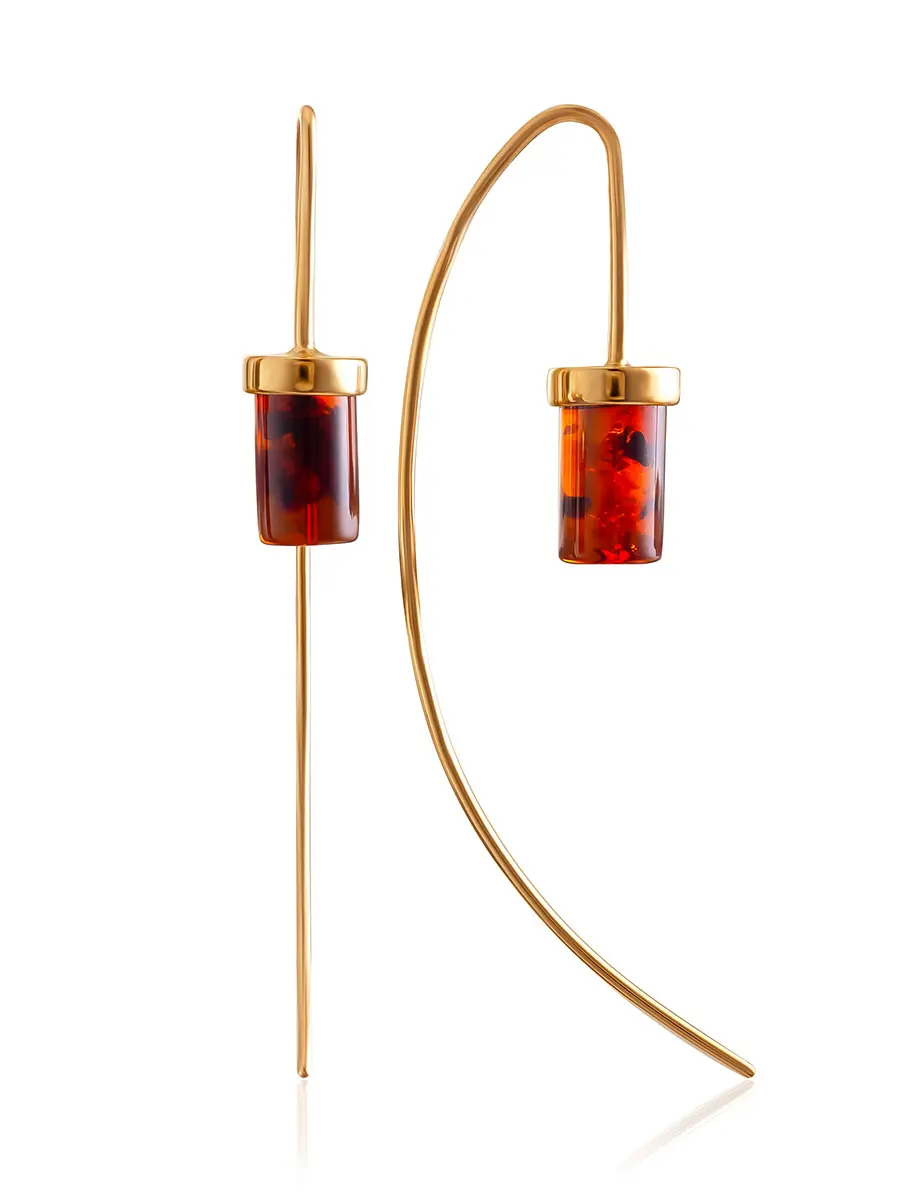 картинка Позолоченные серьги-крючки с коньячным янтарём «Скандинавия» в онлайн магазине