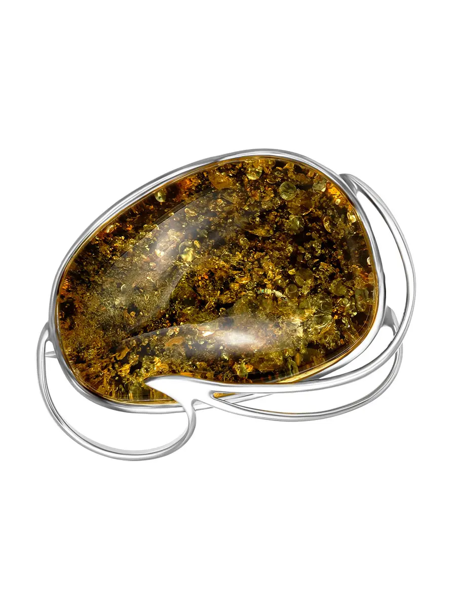 картинка Стильная крупная брошь из серебра и натурального янтаря «Маньяна» в онлайн магазине