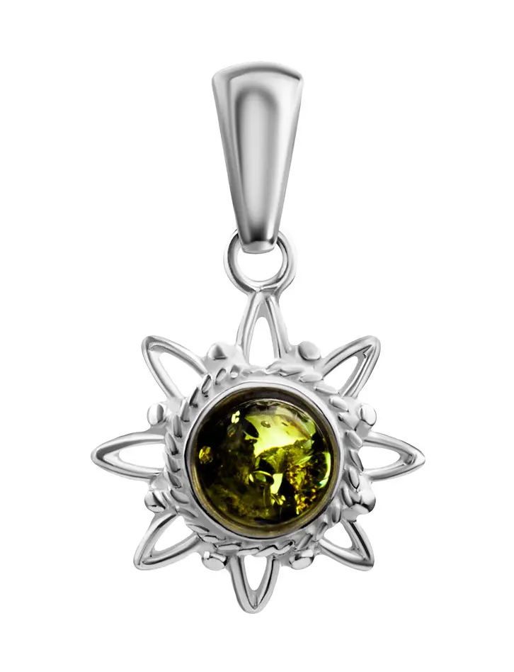 картинка Кулон из натурального зелёного янтаря в серебре «Гелиос» в онлайн магазине