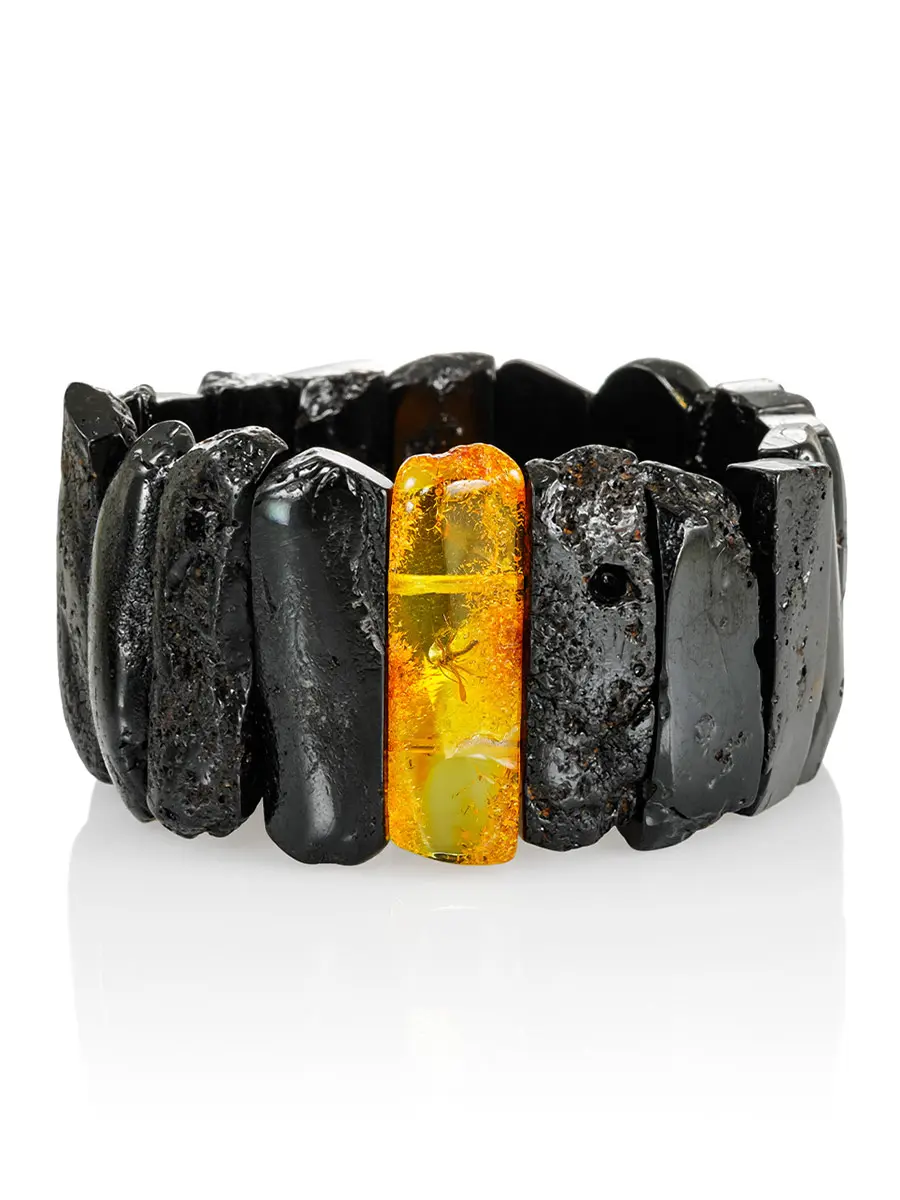 картинка Браслет «Помпеи» из чёрного янтаря с инклюзом комарика в онлайн магазине