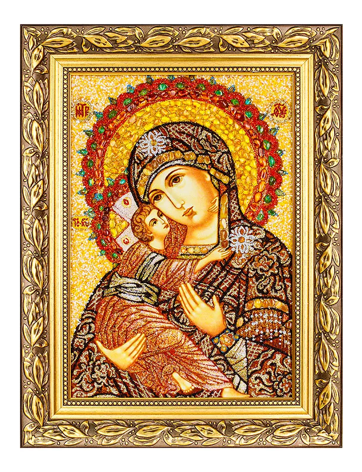 картинка Икона Богородицы из натурального янтаря «Владимирская» в онлайн магазине