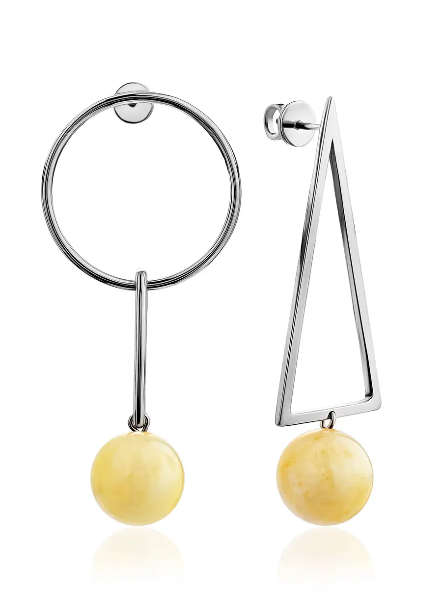 картинка Асимметричные серьги из янтаря медового цвета «Лютеция» в онлайн магазине