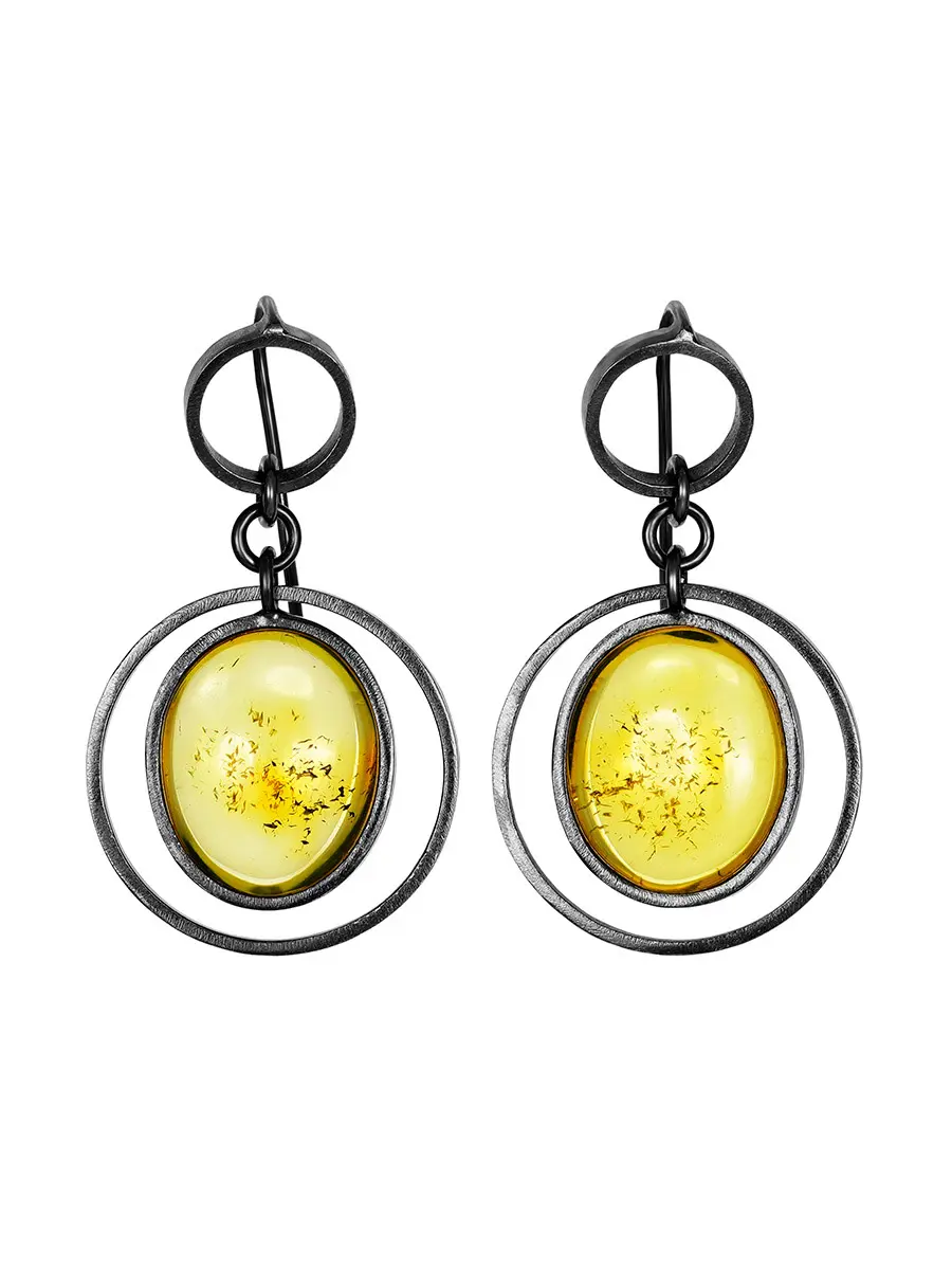 картинка Серебряные серьги в этническом дизайне из серебра и лимонного янтаря «Канкун» в онлайн магазине