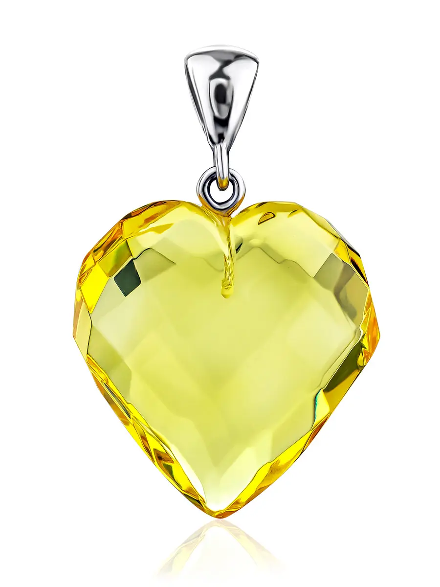 картинка Яркий кулон-сердечко из лимонного янтаря с алмазной огранкой в онлайн магазине