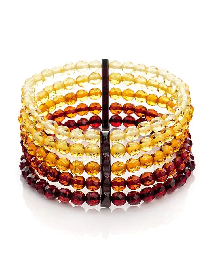 картинка Эффектный пятирядный браслет «Карамель алмазная градиентная» из натурального балтийского янтаря в онлайн магазине