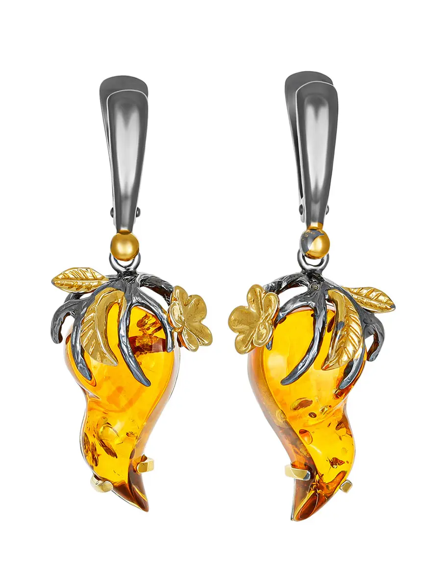 картинка Красивые серьги «Колибри» с коньячным янтарём в онлайн магазине