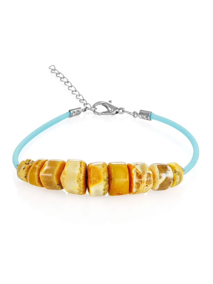 картинка Лёгкий браслет с камнями янтаря натурального цвета «Шайбы» в онлайн магазине