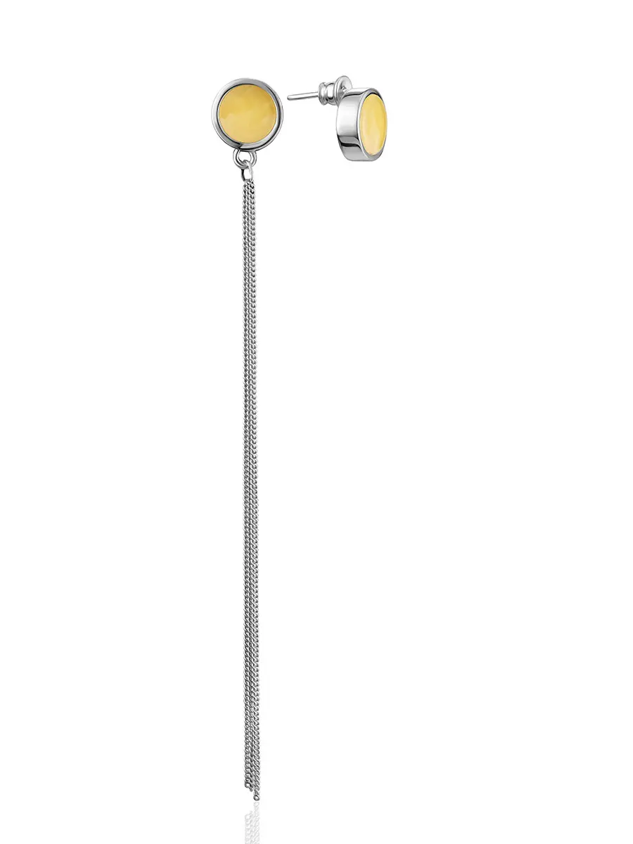 картинка Асимметричные серьги Palazzo с янтарём и кистью из цепочек в онлайн магазине