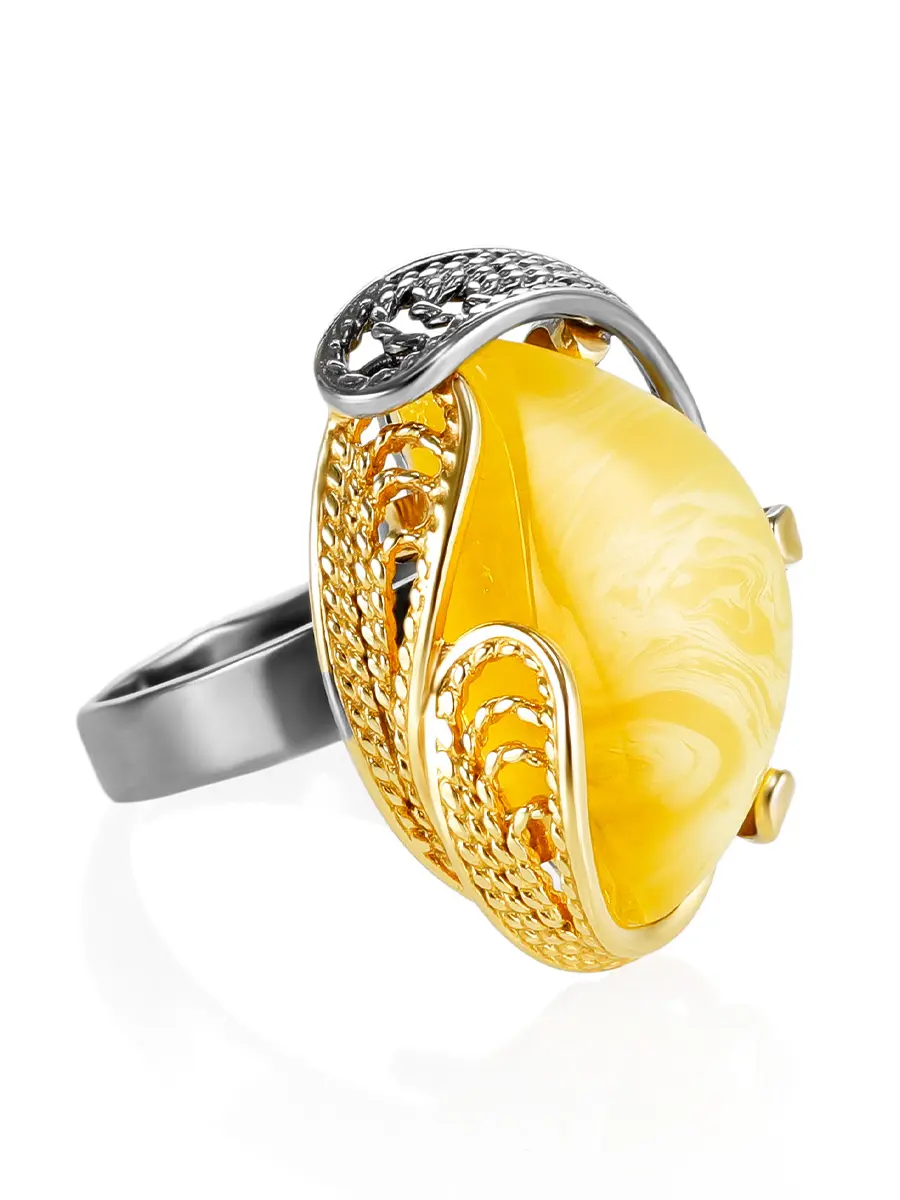 картинка Эксклюзивное кольцо из серебра с натуральным янтарём «Филигрань» в онлайн магазине