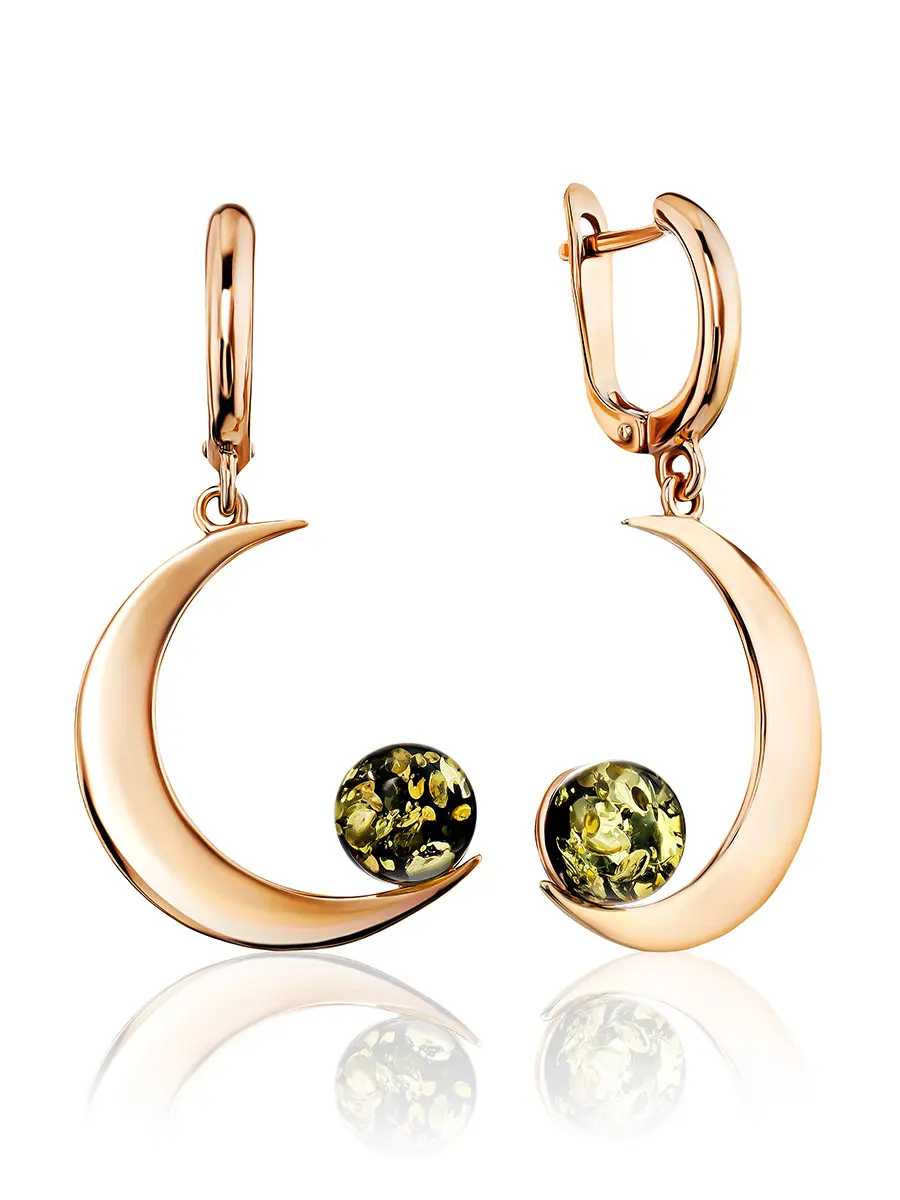 картинка Эффектные серьги из позолоченного серебра и янтаря зелёного цвета «Персия» в онлайн магазине