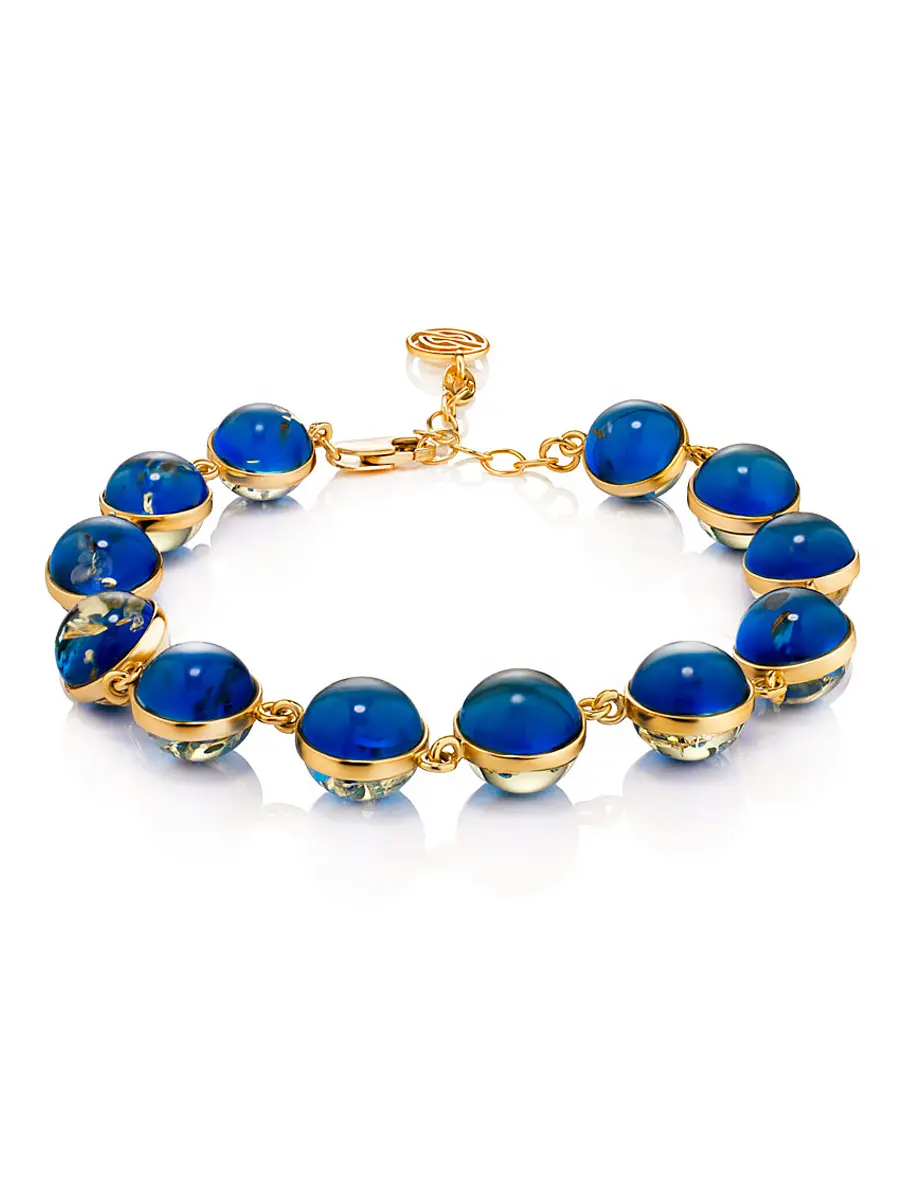 картинка Эффектный браслет из переливающегося голубого балтийского янтаря «Сорбонна» в онлайн магазине