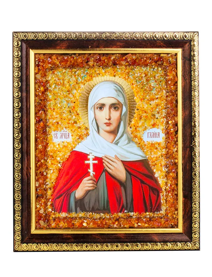 картинка Именная икона, украшенная натуральным янтарём «Святая мученица Галина» в онлайн магазине