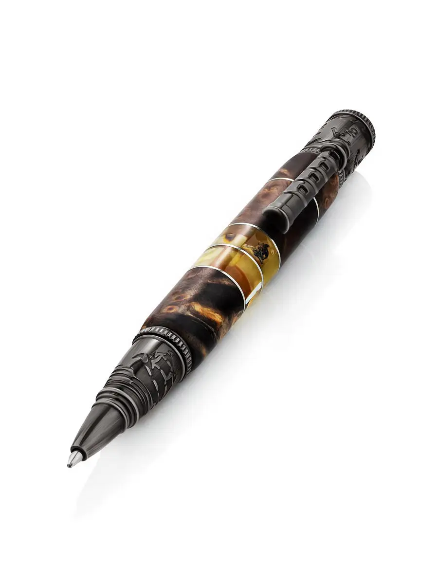картинка Эффектная коллекционная ручка «Морская» из стабилизированного дерева и янтаря в онлайн магазине