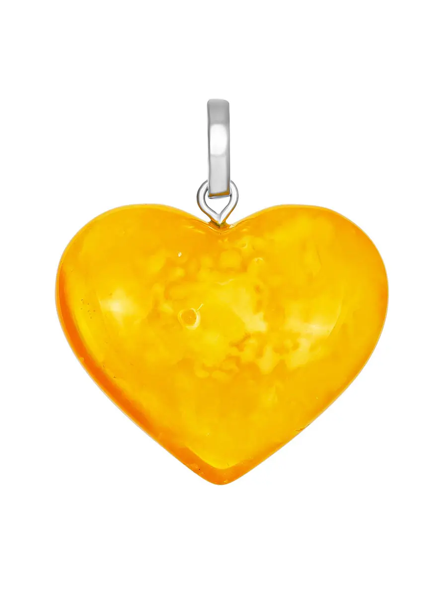 картинка Крупный кулон из натурального балтийского медового янтаря с пейзажной текстурой «Сердце» в онлайн магазине