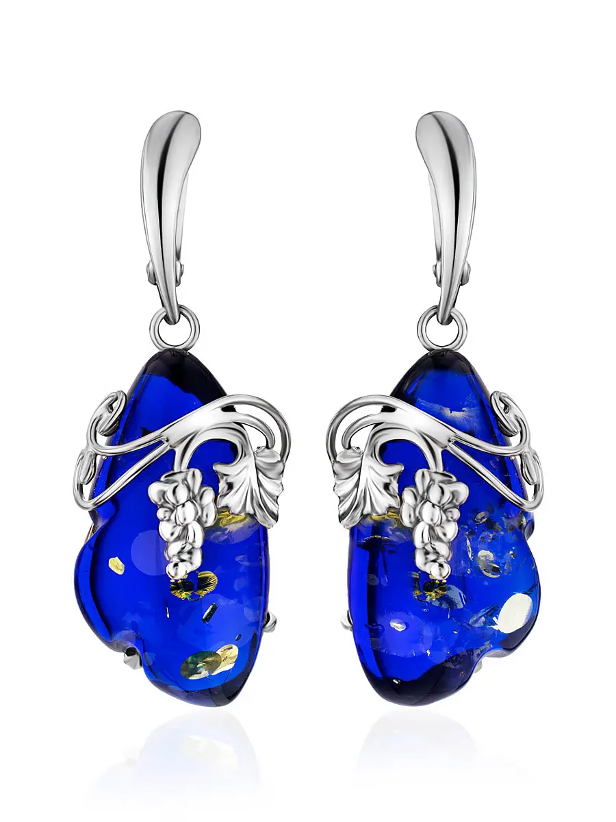 картинка Эффектные серьги из серебра с синим янтарём «Версаль» в онлайн магазине