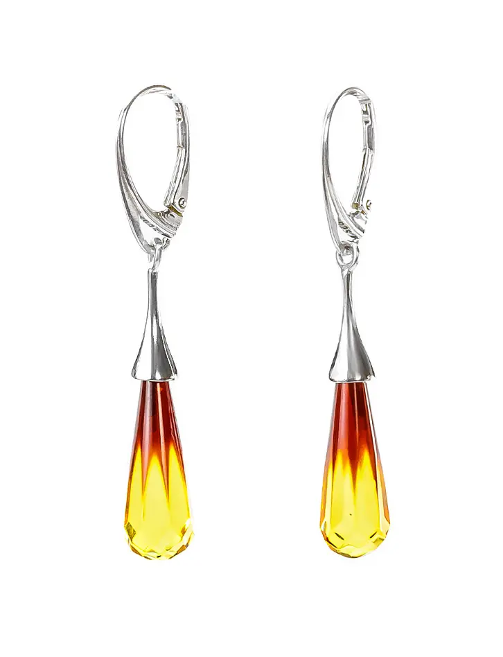 картинка Эффектные серьги из серебра и натурального янтаря «Розалия алмазная грань» в онлайн магазине