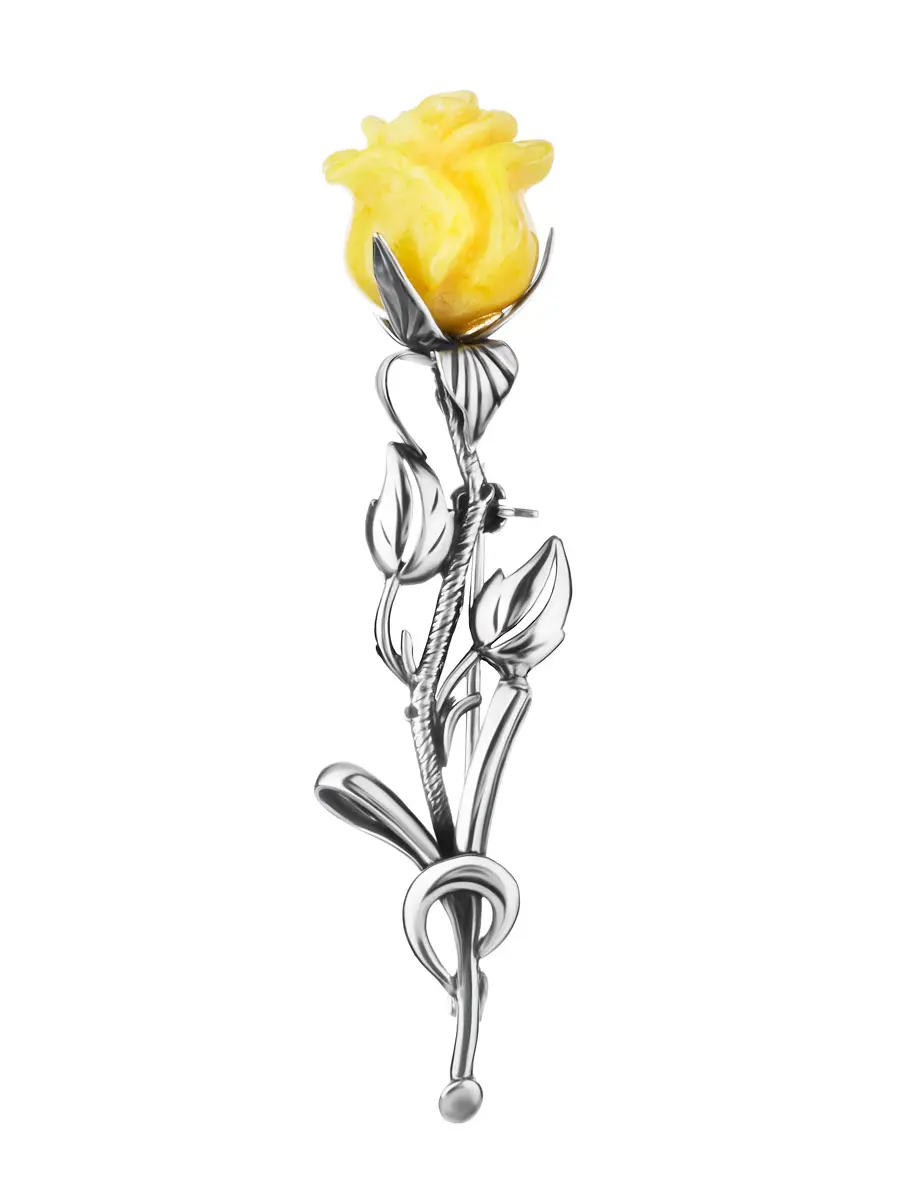 картинка Изящная брошь с натуральным медовым янтарём «Роза» в онлайн магазине