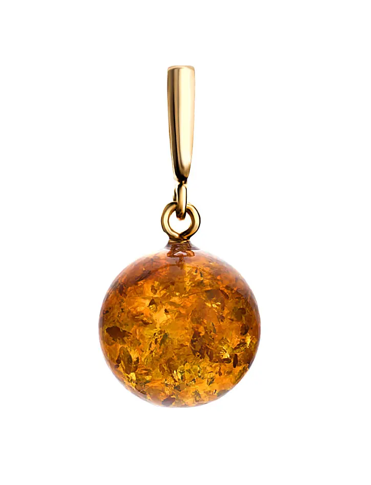 картинка Круглая подвеска из натурального искрящегося янтаря и серебра в золоте «Юпитер» в онлайн магазине