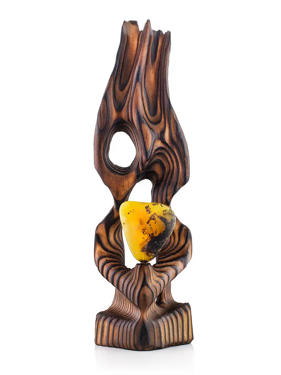 картинка Оригинальный сувенир из резного дерева и натурального цельного янтаря в онлайн магазине