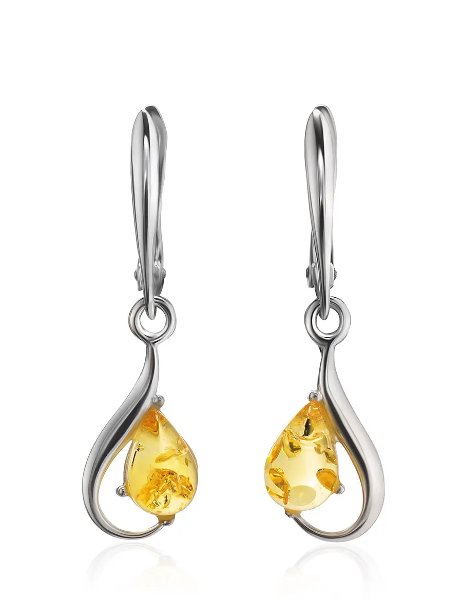 картинка Нежные серьги из серебра и натурального лимонного янтаря «Фиори» в онлайн магазине