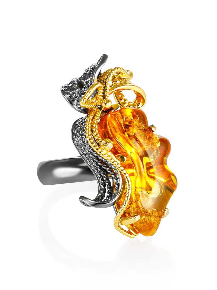 картинка Изысканное кольцо с натуральным янтарём «Версаль» в онлайн магазине