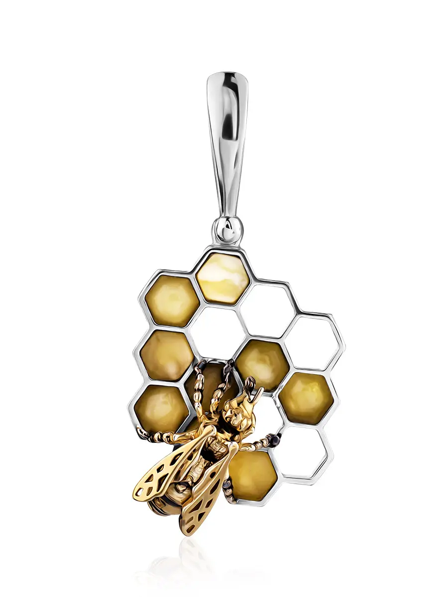 картинка Необычный кулон с натуральным медовым янтарём «Винни Пух» в онлайн магазине
