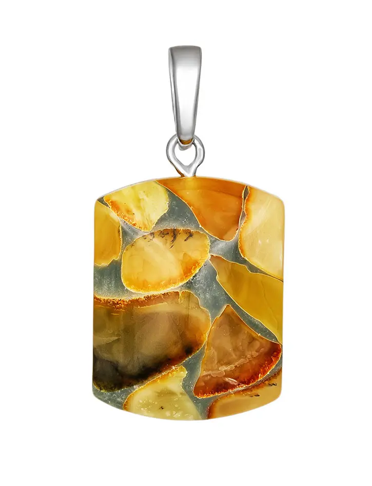 картинка Очаровательный геометрический кулон из янтарной мозаики «Далматин» в онлайн магазине