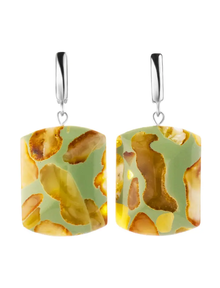 картинка Яркие серьги с янтарной мозаикой «Далматин» в онлайн магазине