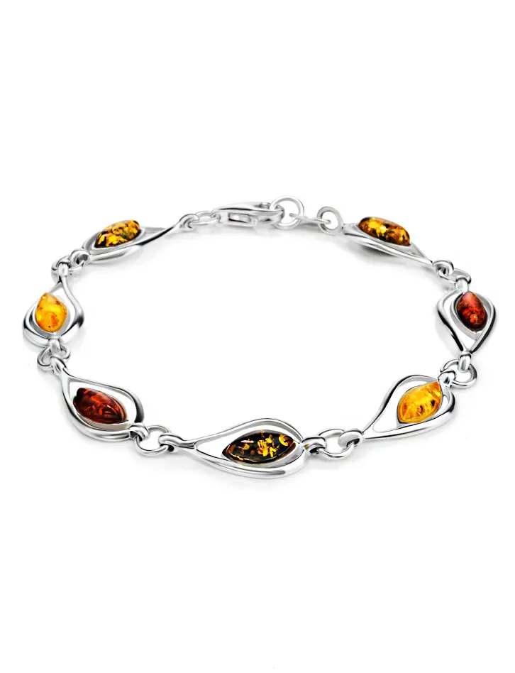картинка Нарядный серебряный браслет «Фиори» с янтарём разных оттенков в онлайн магазине