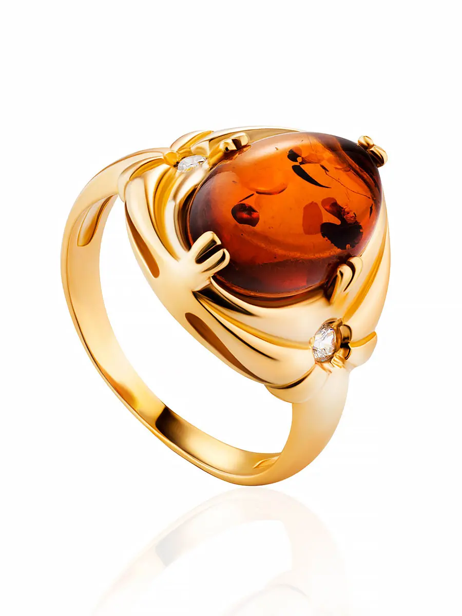 картинка Изысканное кольцо из натурального коньячного янтаря «Альбертина» в онлайн магазине