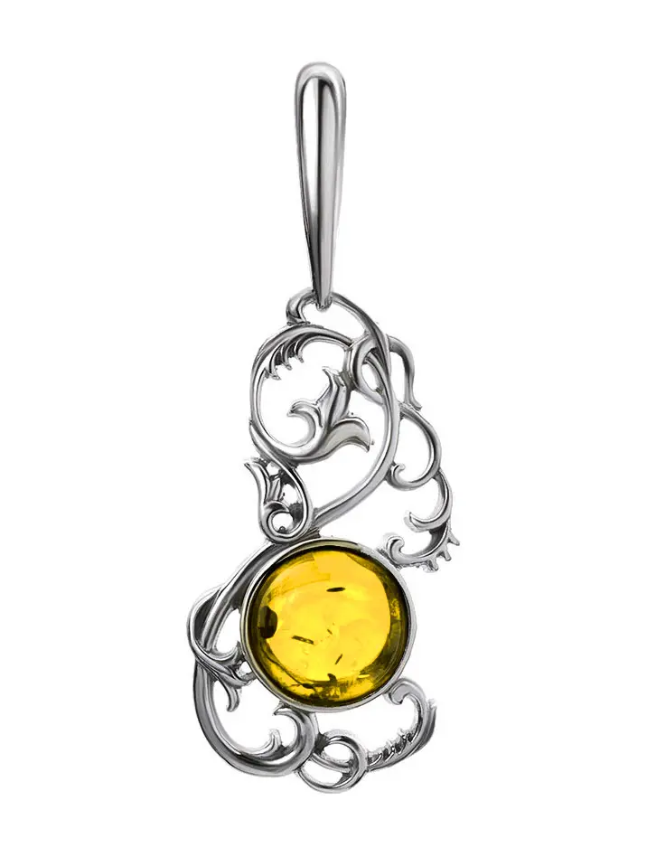 картинка Изящный серебряный кулон, украшенный янтарём золотисто-коньячного цвета «Кордова» в онлайн магазине