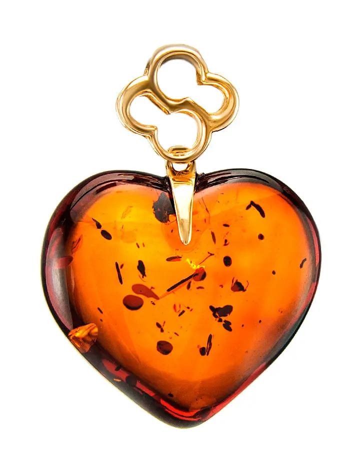 картинка Подвеска из натурального цельного янтаря с изящным золотым креплением «Сердце» в онлайн магазине