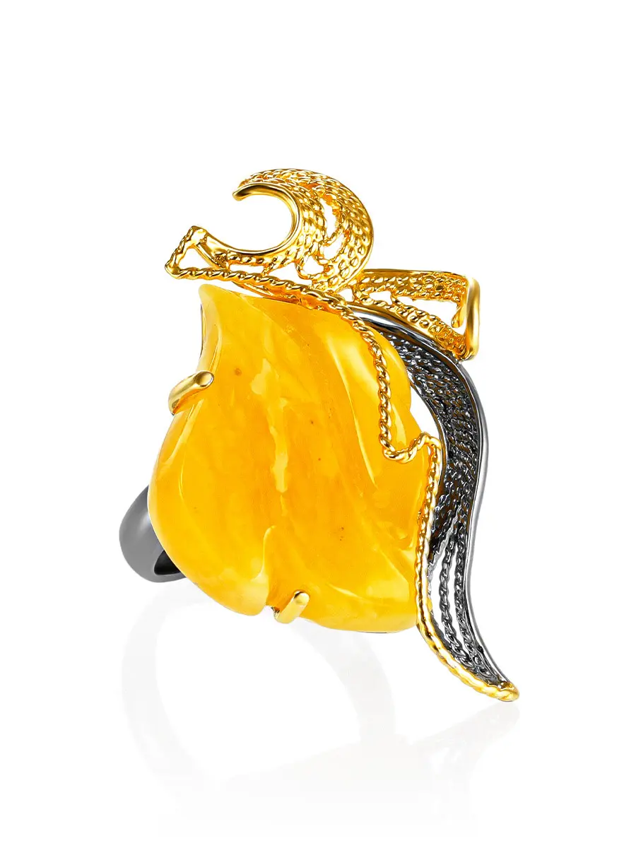 картинка Роскошное кольцо из медового янтаря «Филигрань» в онлайн магазине