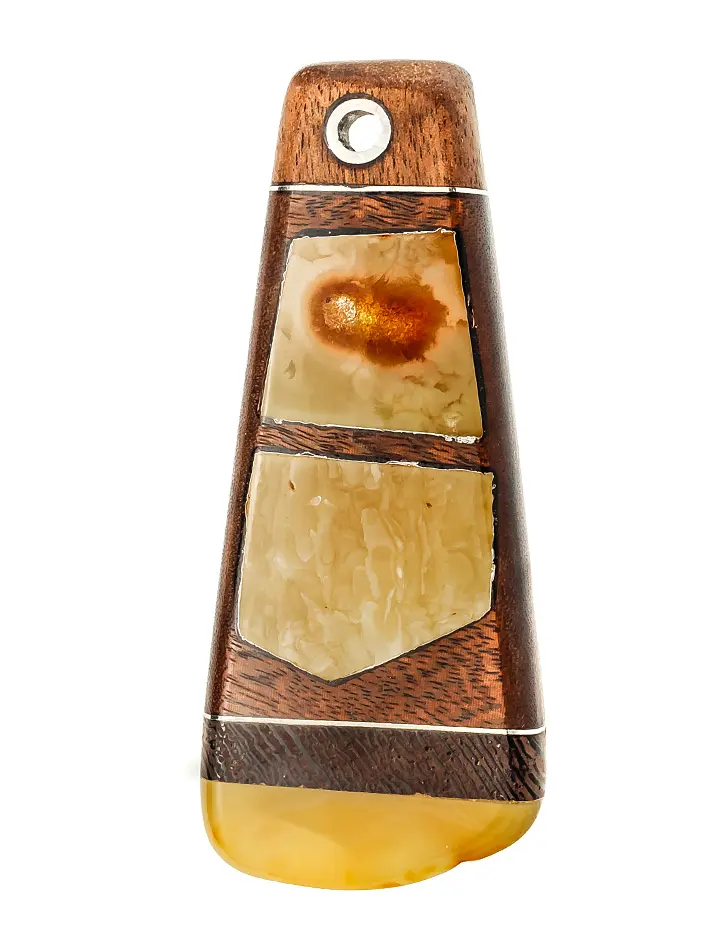 картинка Эксклюзивная крупная подвеска из дерева и янтаря «Индонезия» в онлайн магазине