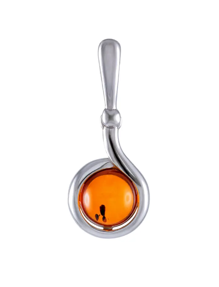 картинка Круглый кулон из натурального янтаря коньячного цвета в серебре «Ягодка» в онлайн магазине