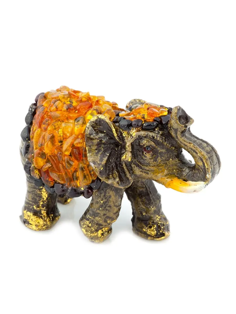 картинка Декоративный керамический слон, украшенный натуральным балтийским янтарём в онлайн магазине