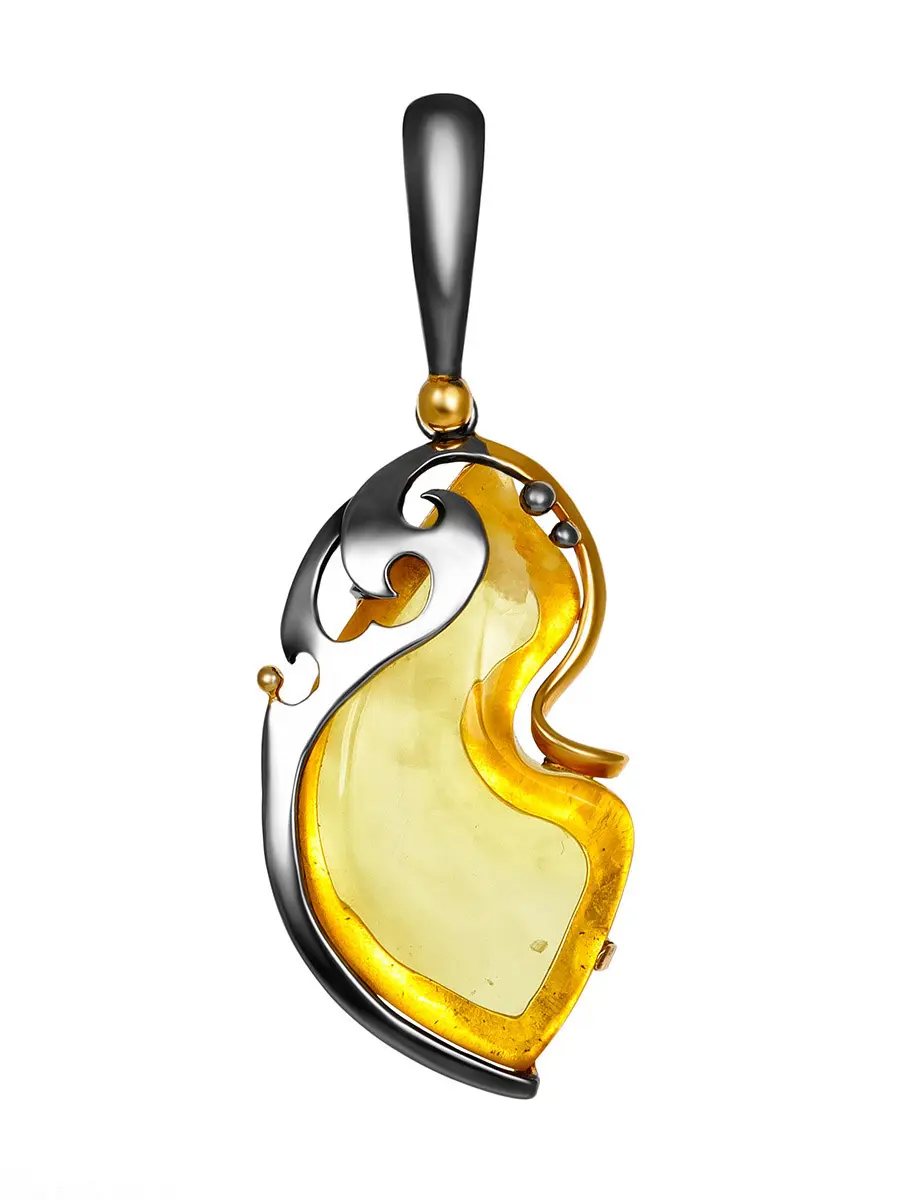 картинка Эффектная подвеска «Версаль» из цельного лимонного янтаря и серебра с позолотой в онлайн магазине