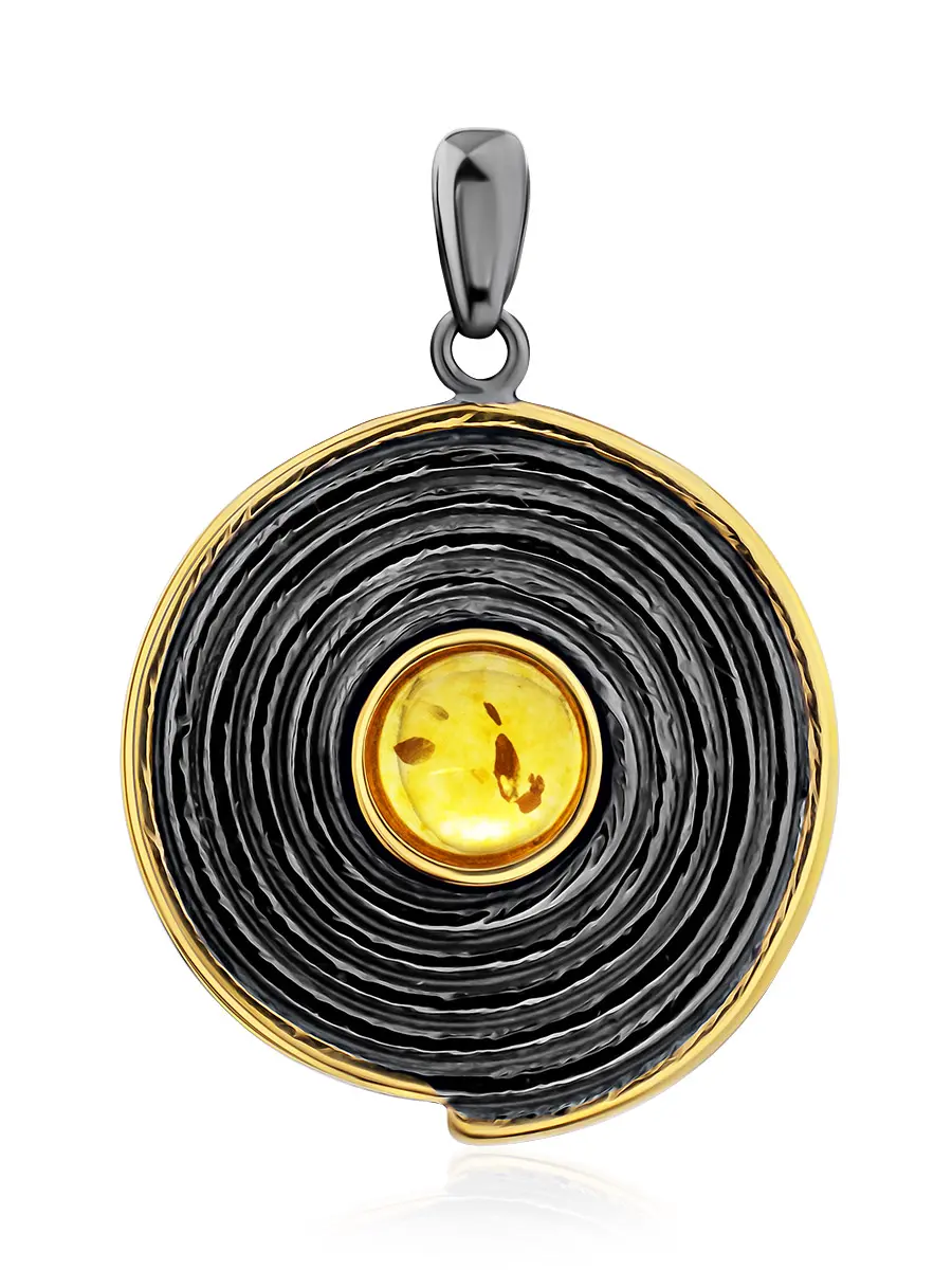 картинка Оригинальный круглый кулон «Лагос» с золотистым янтарём в онлайн магазине