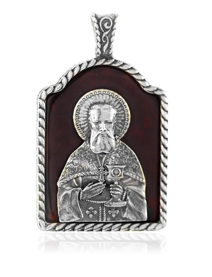 картинка «Святой праведный Иоанн Кронштадтский». Подвеска-образок из янтаря в онлайн магазине