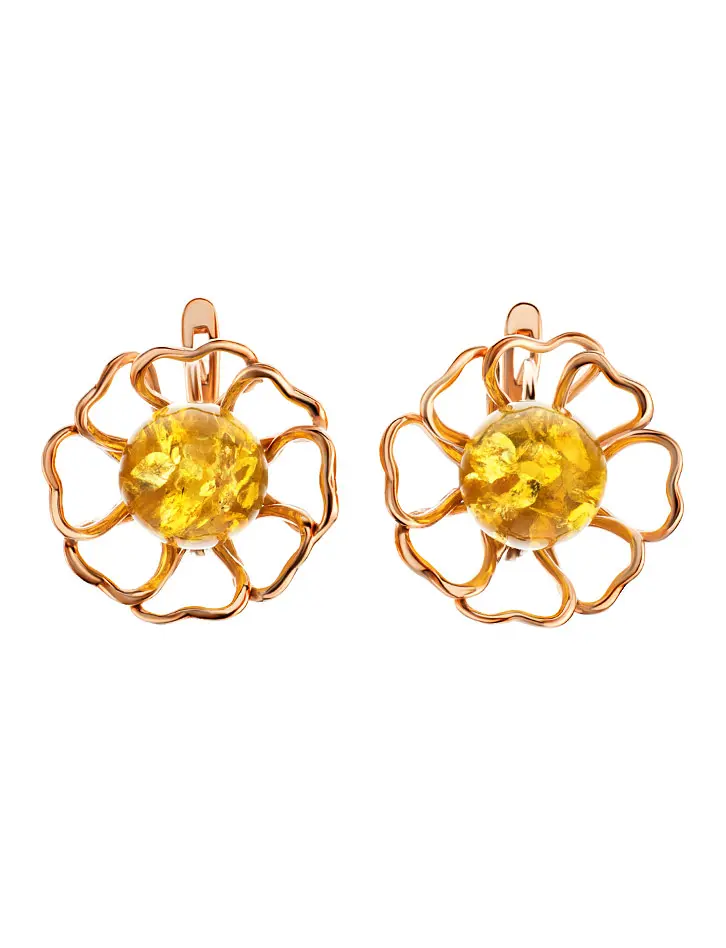 картинка Серьги из серебра в золоте, украшенные лимонным янтарём «Ромашка» в онлайн магазине