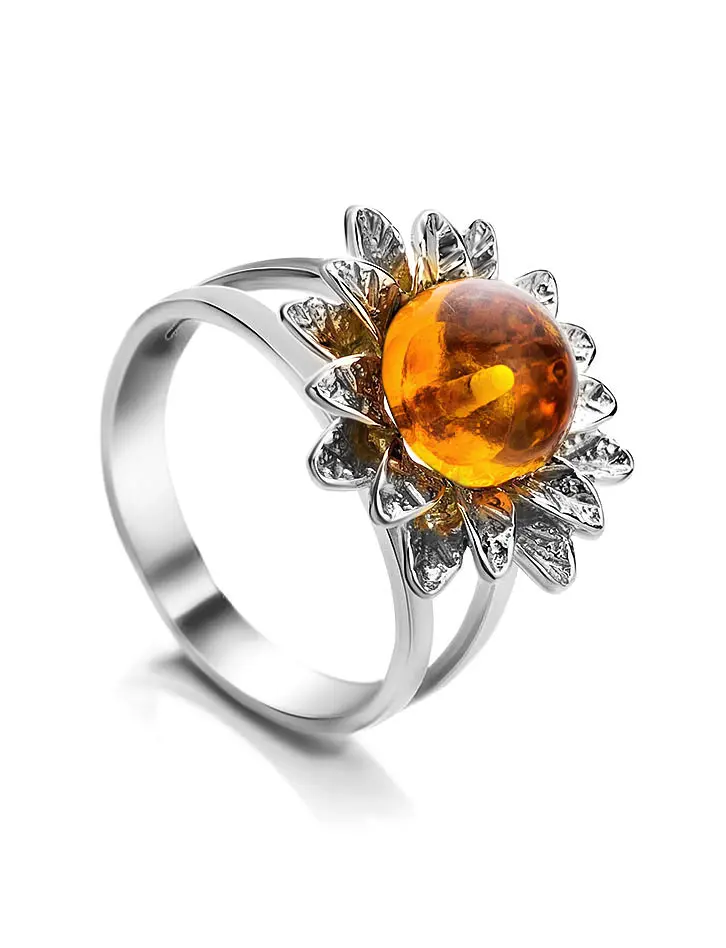 картинка Нарядное кольцо с коньячным янтарём «Астра» в онлайн магазине